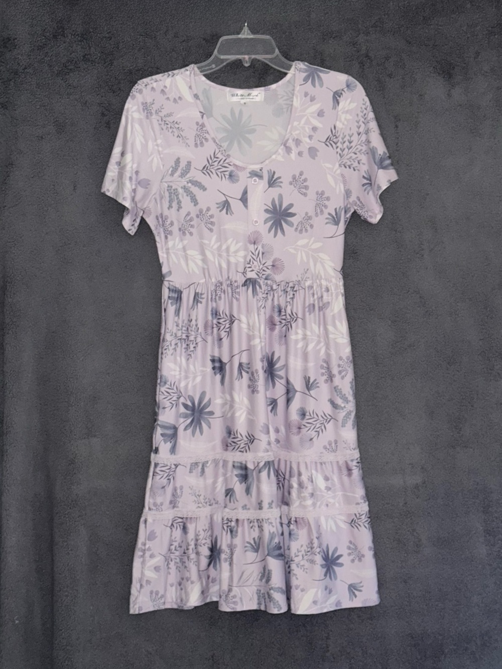 White Mark Lavender Floral Scoop-Neck Short Sleeve Dress Size Small